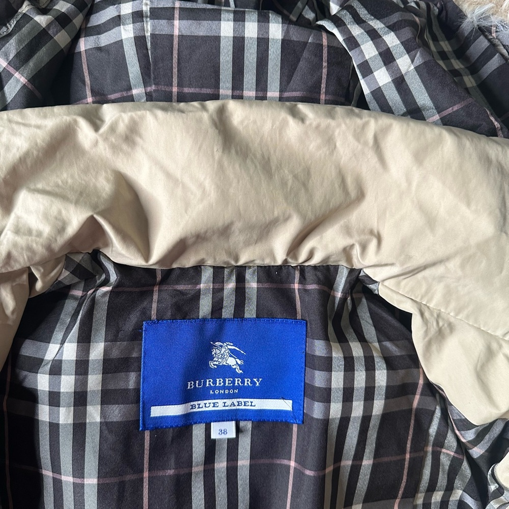 Burberry CreamWinter Coat with Faux Fur Hood - Picture 3 of 4